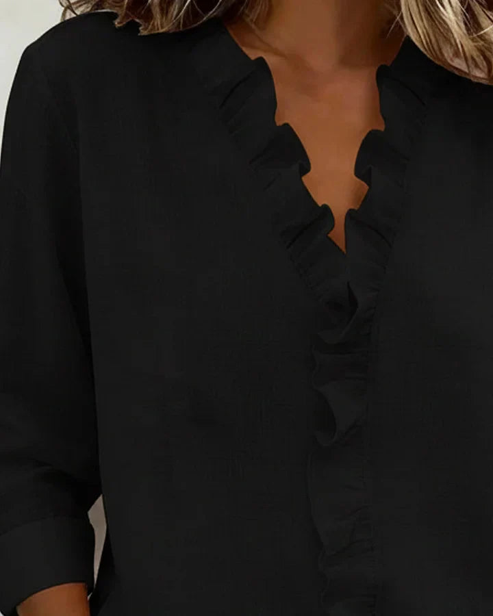 Women's Ruffle V-Neck Casual Summer Blouse | Long Sleeve