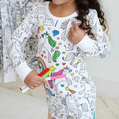 Children's Cotton Pajama Set with Christmas Painting Design