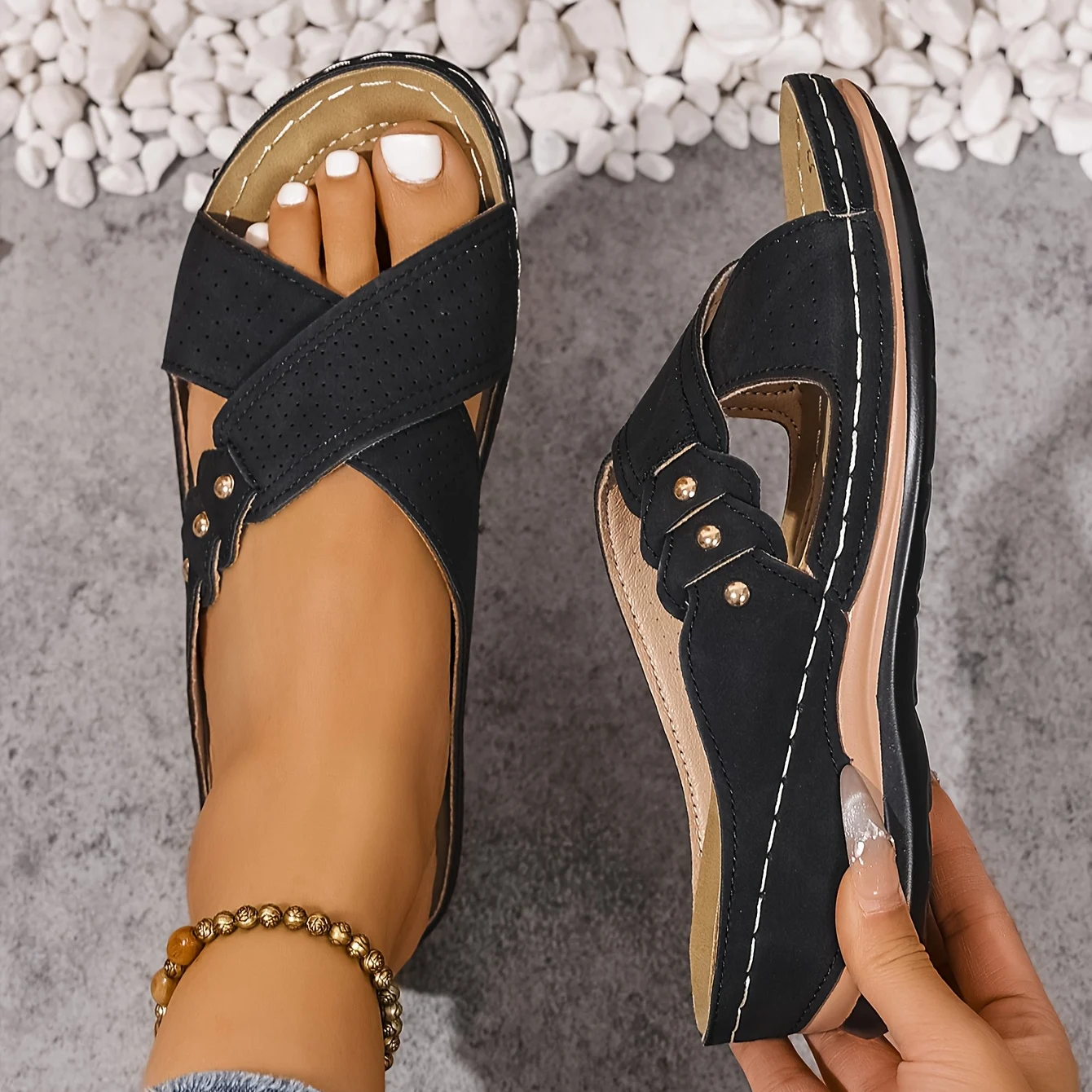 Women’s Summer Cross-Strap Wedge Sandals | Slip-On