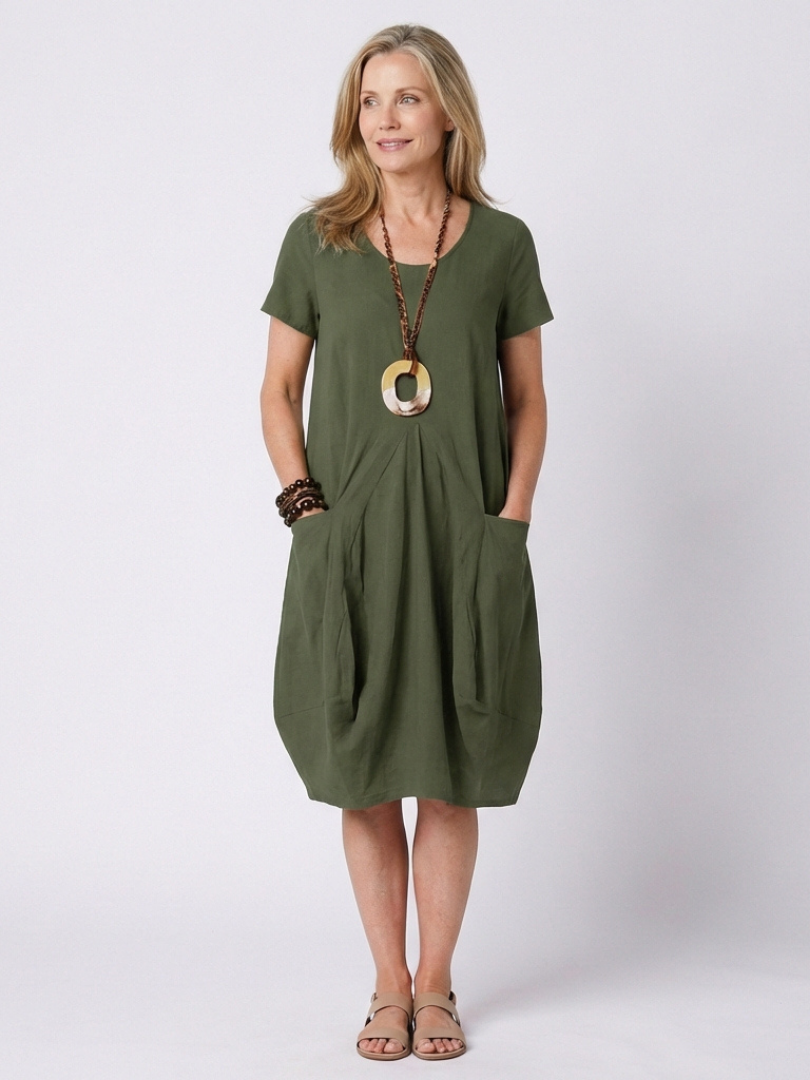 Women's Loose Casual Midi Dress | with Pockets