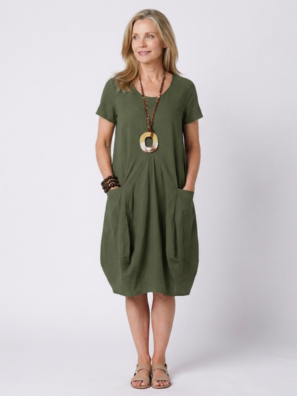 Women's Loose Casual Midi Dress | with Pockets