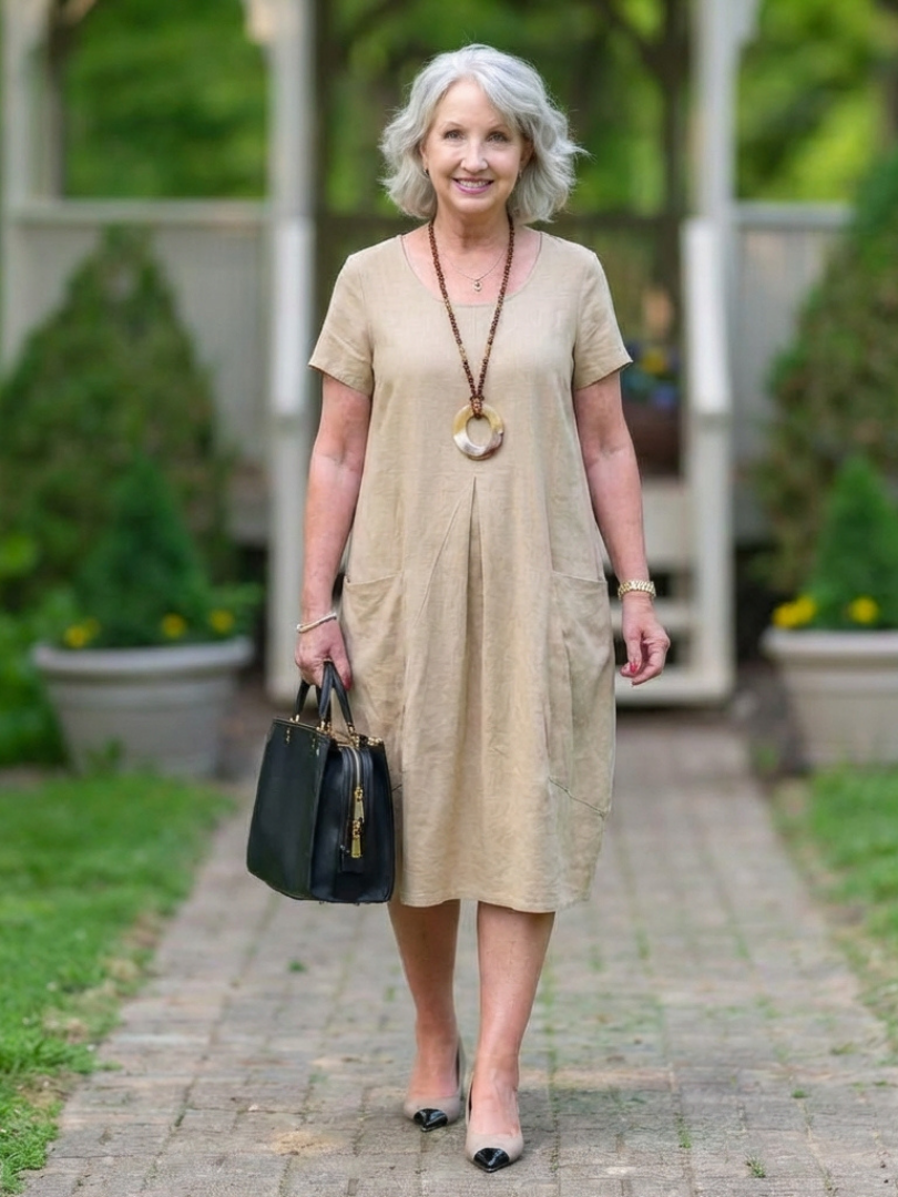 Women's Loose Casual Midi Dress | with Pockets