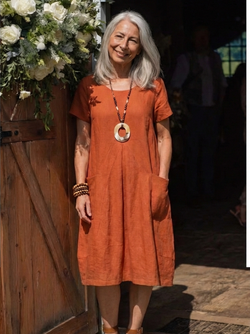 Women's Loose Casual Midi Dress | with Pockets