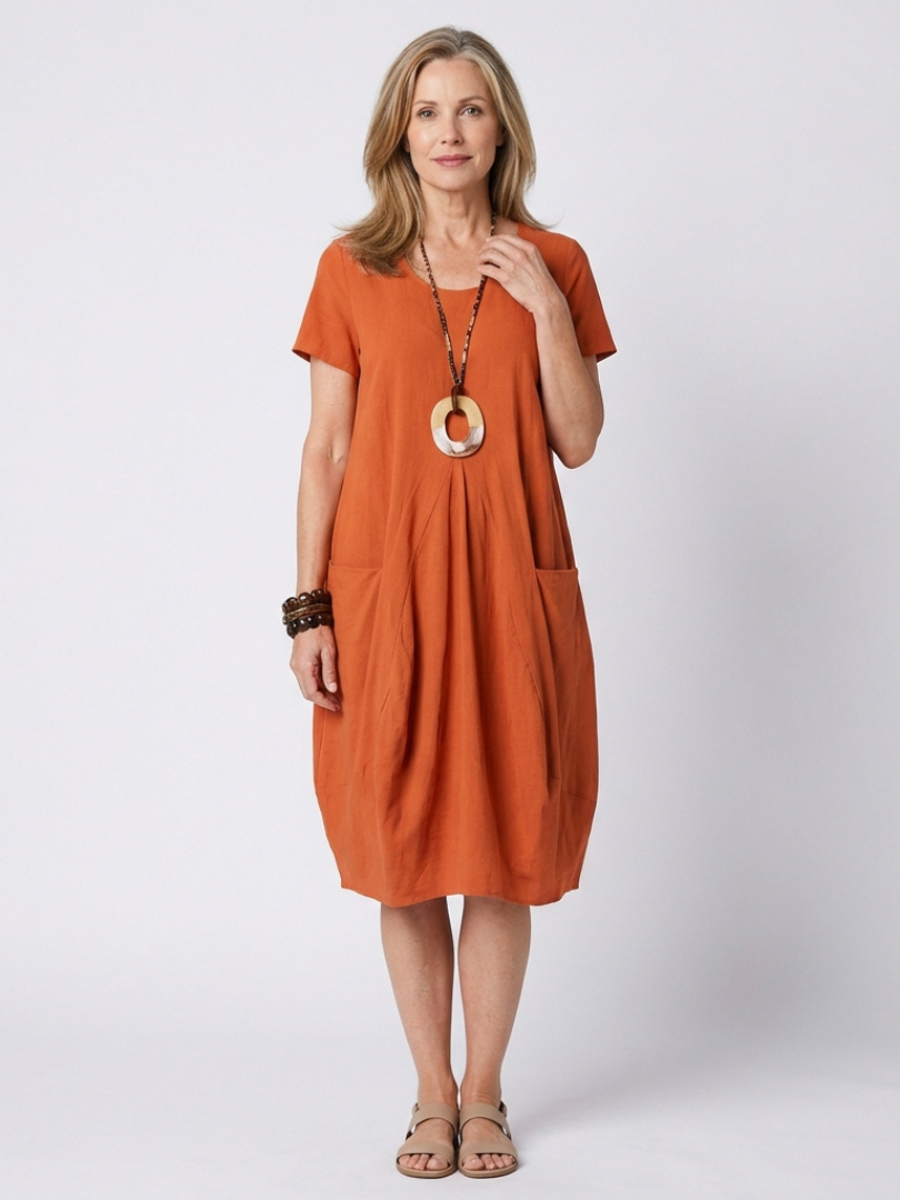 Women's Loose Casual Midi Dress | with Pockets