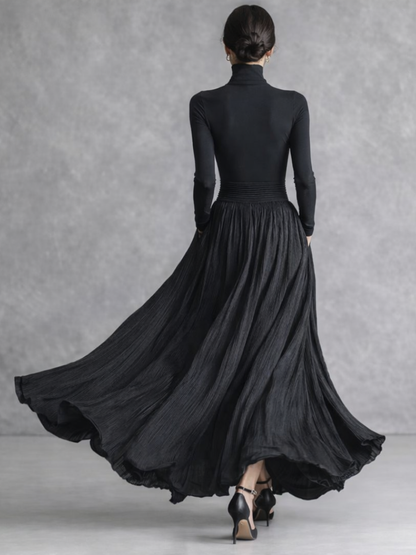 Women's Turtleneck Pleated Long Evening Dress | with Pockets
