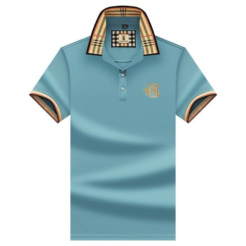 Men's Short Sleeve Business Casual Polo Shirt | with Checkered Pattern