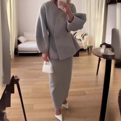 Ensemble blazer à basque et jupe assortie pour femme - Debora 