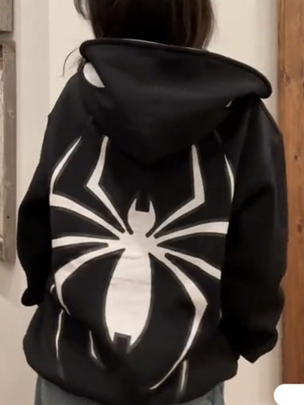 Punk Zip Up Hoodie with Spider Print