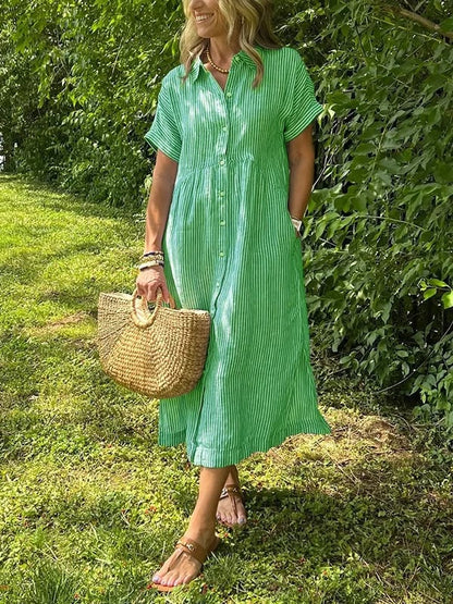 Women’s Striped Summer Midi Shirt Dress | with Pockets