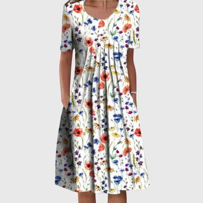 Women’s Floral Short Sleeve Midi Dress | with Pockets