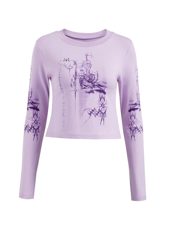 Purple Grunge Long Sleeve Tee with Graphic Print