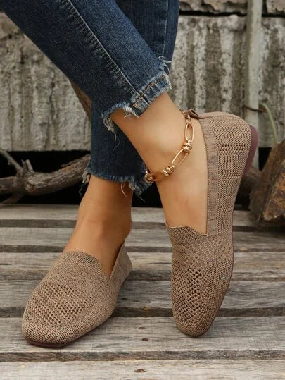 Women's Square Toe Knitted Flats | Slip-On
