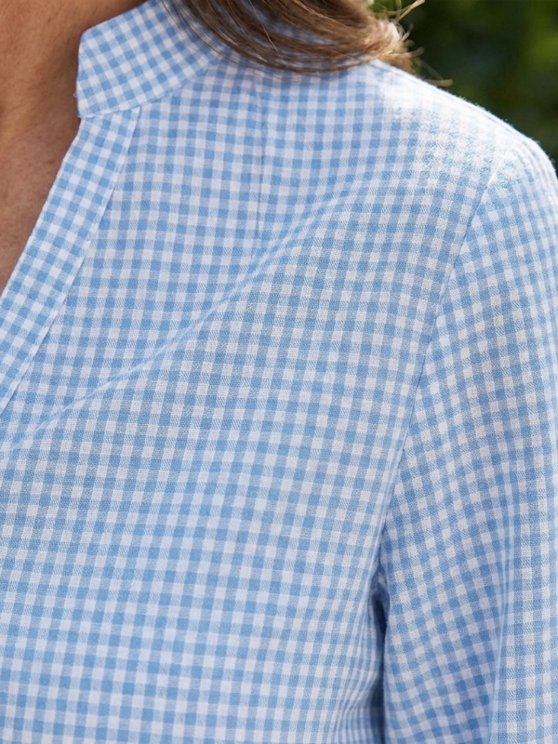 Women's Button-Up Mini Shirt Dress | with 3/4 Sleeves