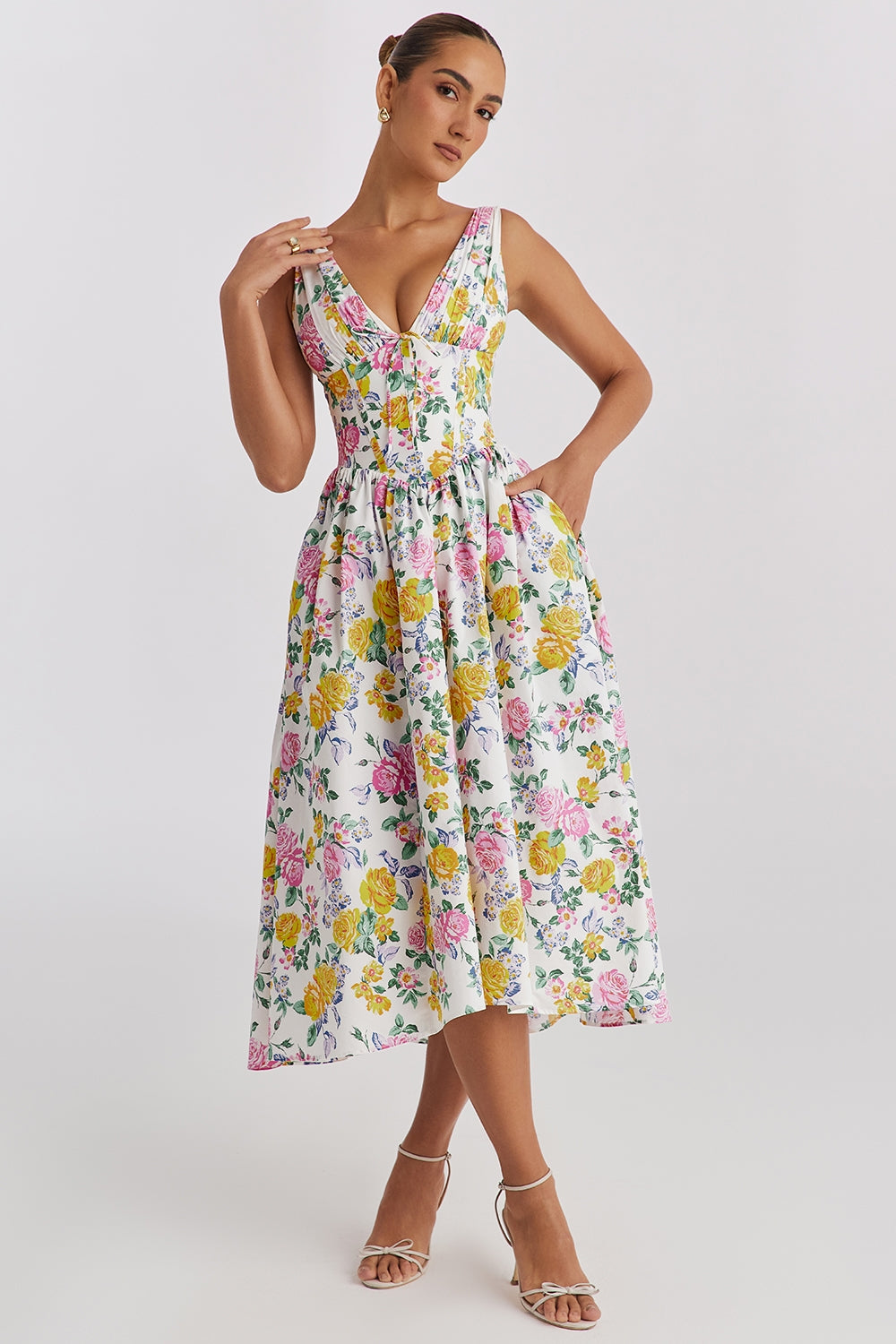 Women's Floral V-Neck Corset Sundress | Midi