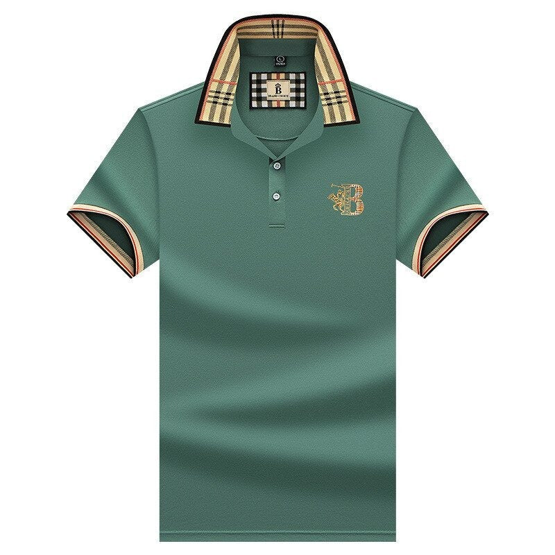 Men's Short Sleeve Business Casual Polo Shirt | with Checkered Pattern