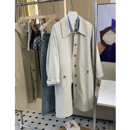Trench-coat long boutonné avec poches pour femme - Candida