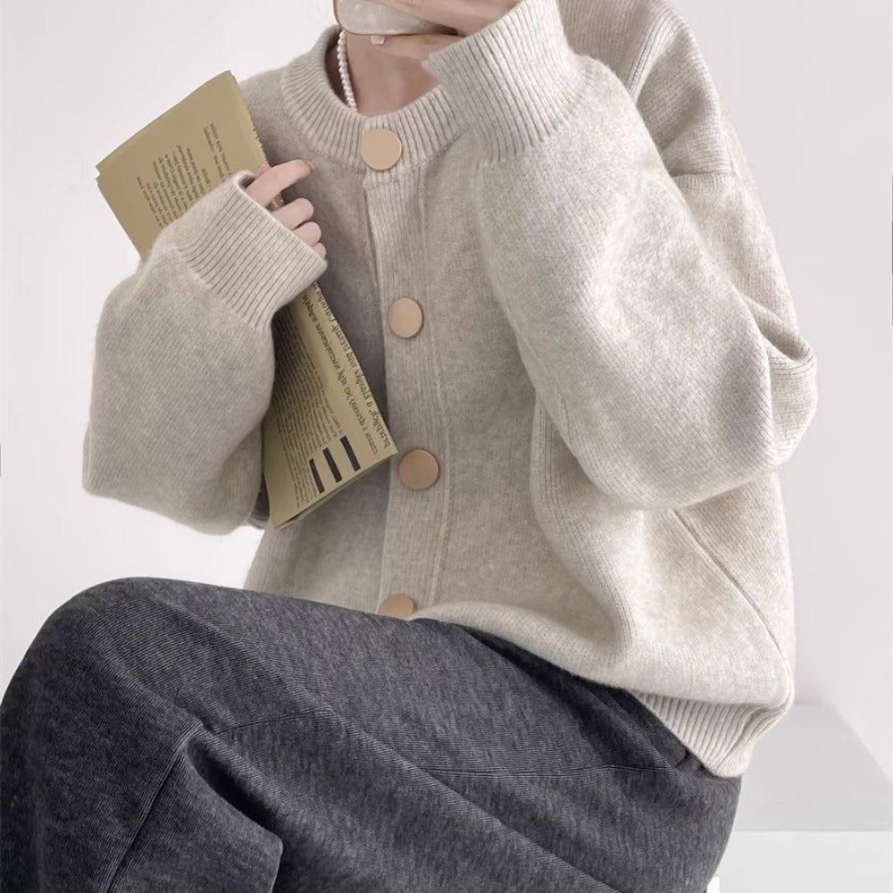 Cardigan boutonné en tricot beige pour femme - Chiara