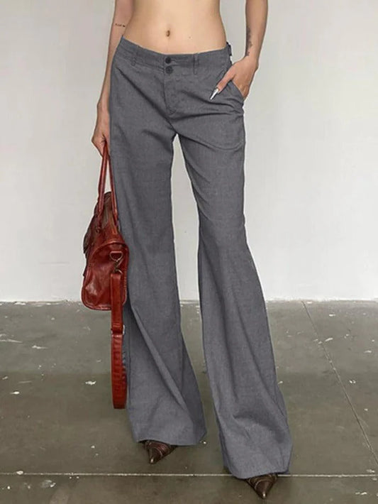 JY grijze vintage veelzijdige broek met lage taille