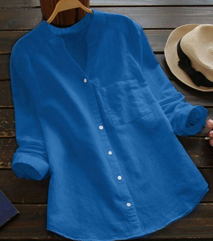 Women's Summer Button-Up Linen Blouse | with Chest Pocket