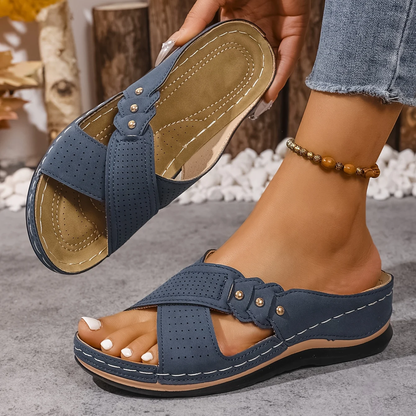 Women’s Summer Cross-Strap Wedge Sandals | Slip-On