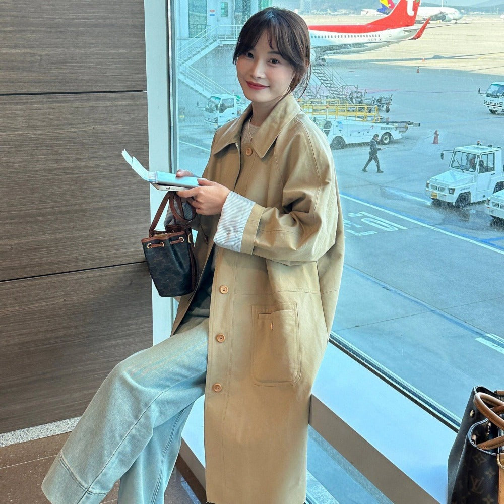 Trench-coat long boutonné avec poches pour femme - Candida