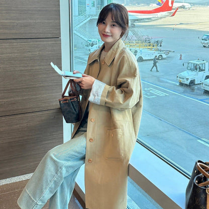 Trench-coat long boutonné avec poches pour femme - Candida