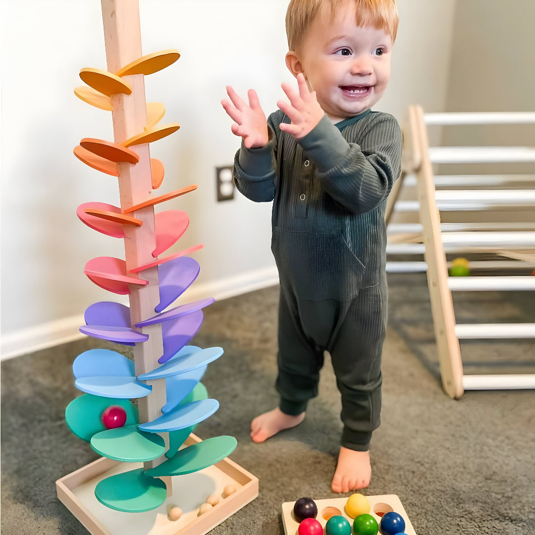Vibrant Wooden Marble Run Learning Toy