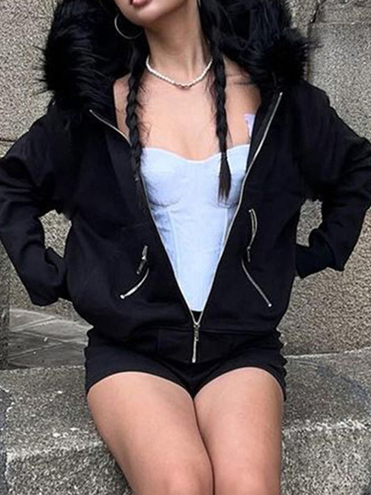 Zwarte Y2k losse casual patchwork jas