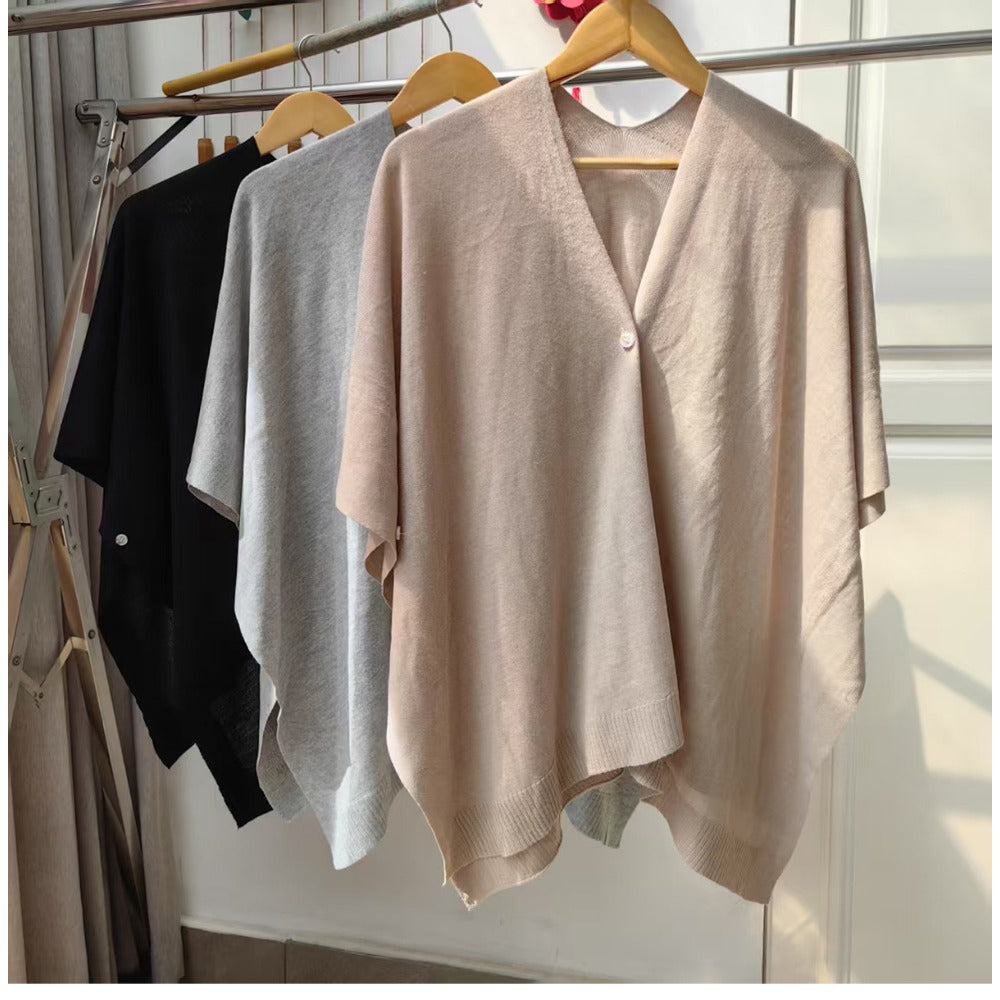 Effen gebreide sjaal met knoop voor dames - Michela