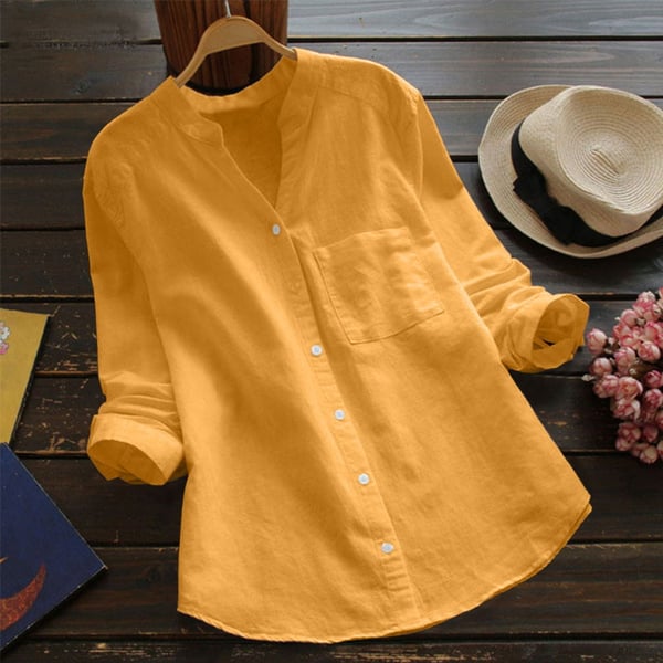 Women's Summer Button-Up Linen Blouse | with Chest Pocket