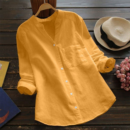 Women's Summer Button-Up Linen Blouse | with Chest Pocket
