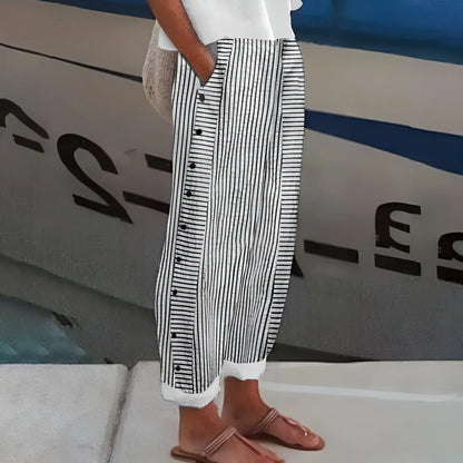 Women's Casual Striped Trousers | with Pockets