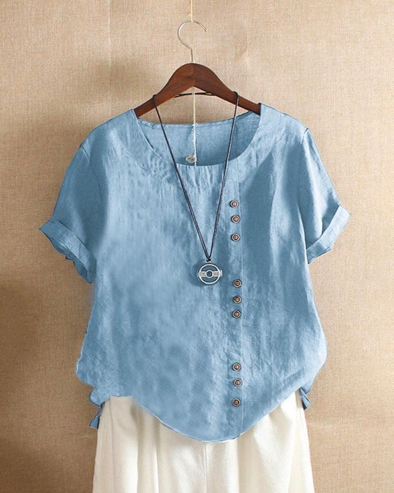 Women's Summer Casual Linen Blouse | Short Sleeve