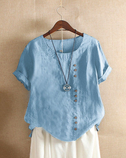Women's Summer Casual Linen Blouse | Short Sleeve