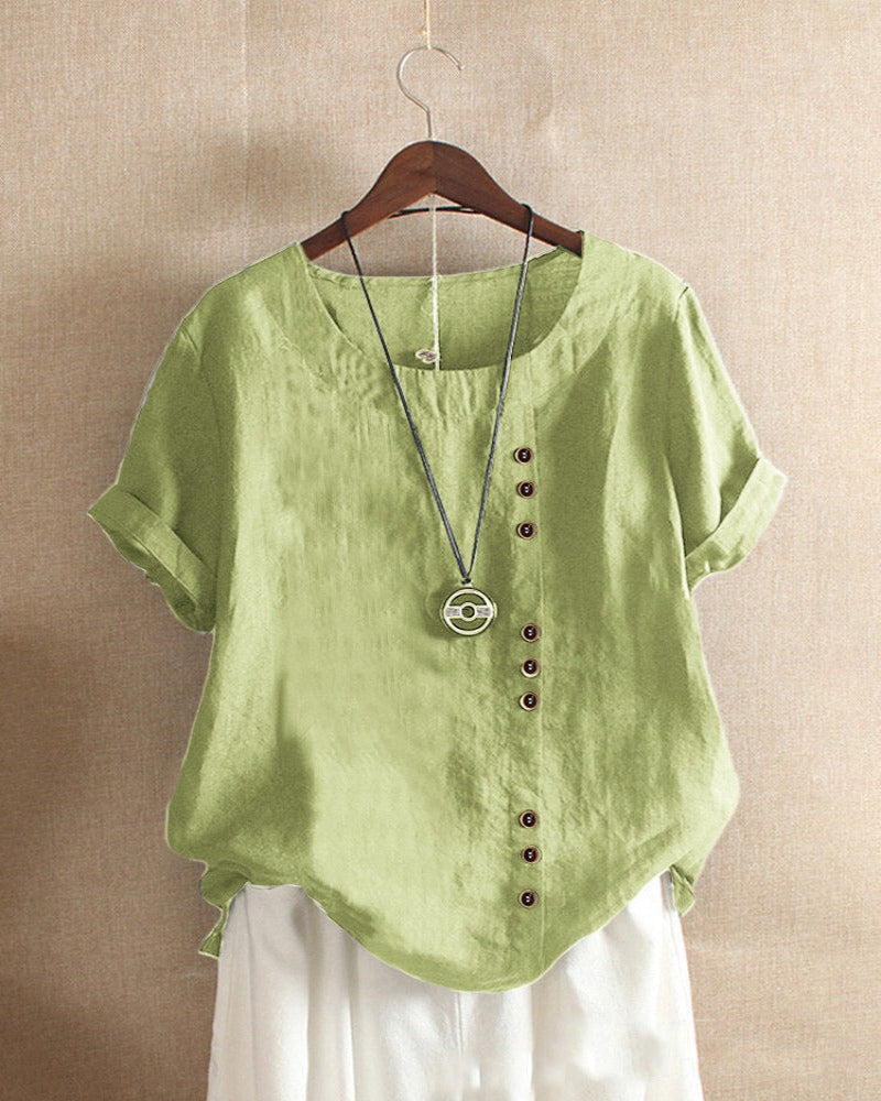 Women's Summer Casual Linen Blouse | Short Sleeve