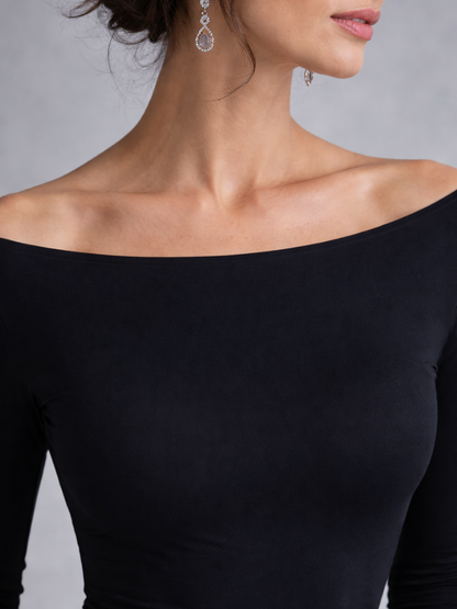 Women's Formal Black Evening Gown | Long Sleeve