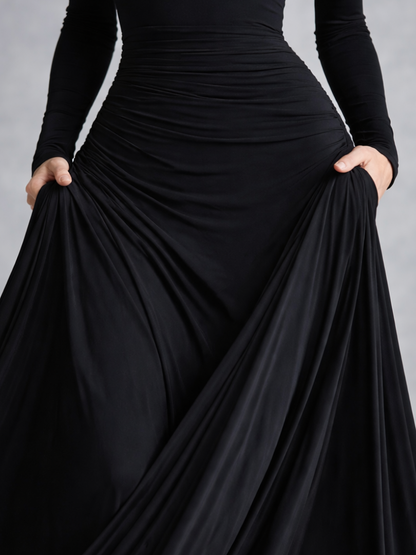 Women's Formal Black Evening Gown | Long Sleeve