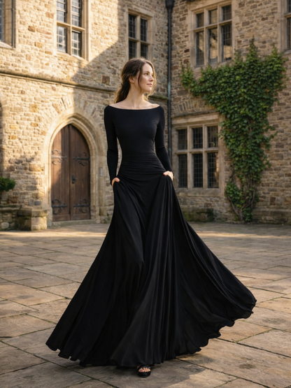 Women's Formal Black Evening Gown | Long Sleeve
