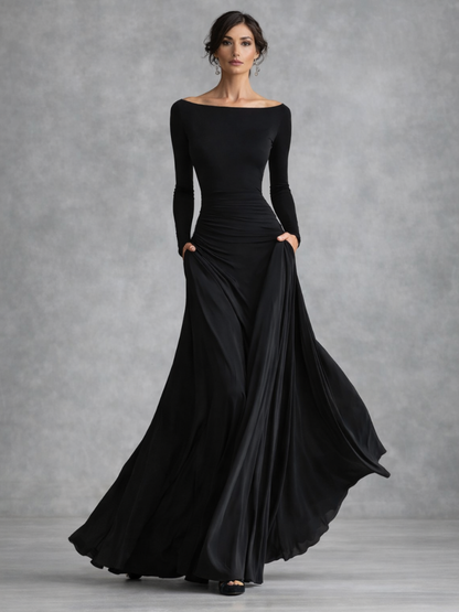 Women's Formal Black Evening Gown | Long Sleeve