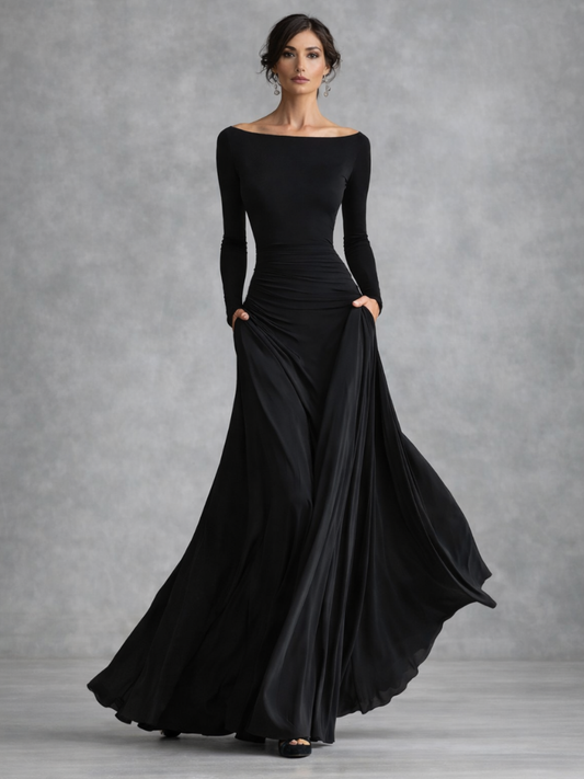Women's Formal Black Evening Gown | Long Sleeve