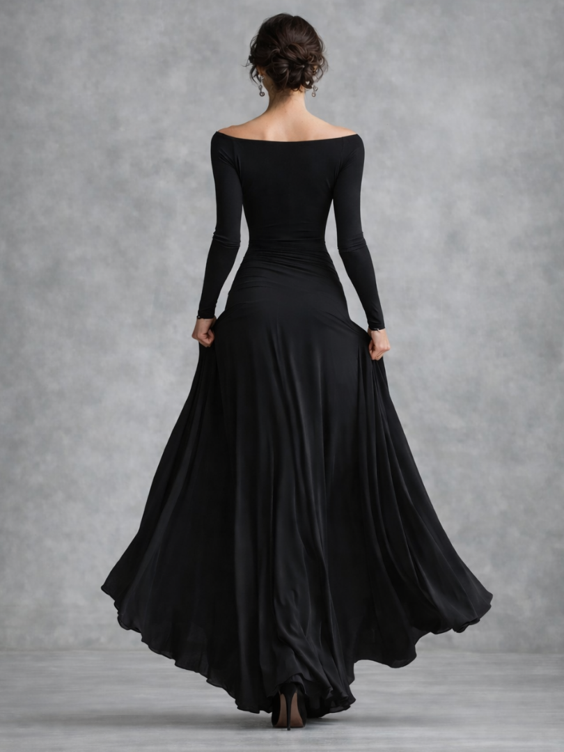 Women's Formal Black Evening Gown | Long Sleeve