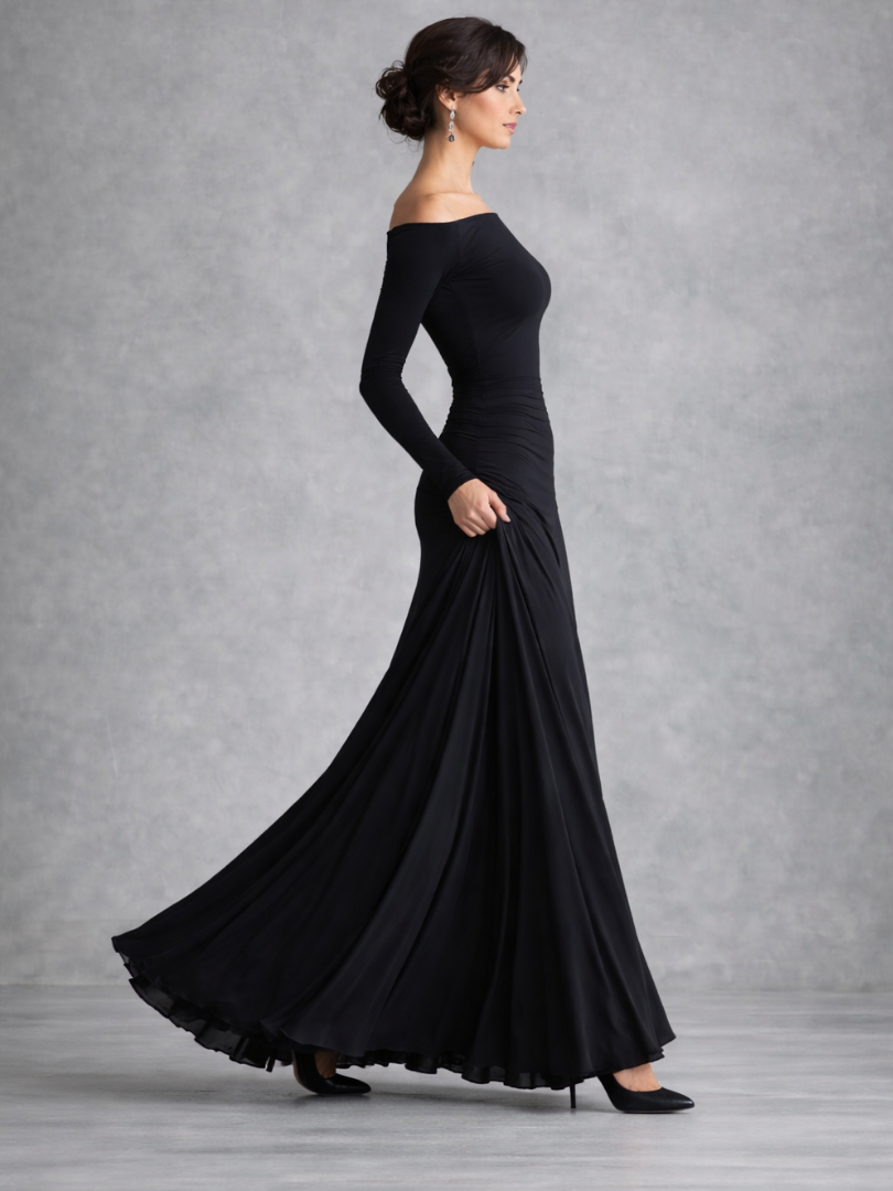 Women's Formal Black Evening Gown | Long Sleeve