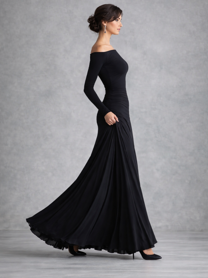 Women's Formal Black Evening Gown | Long Sleeve