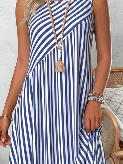 Women's Casual Striped Midi Dress | Sleeveless