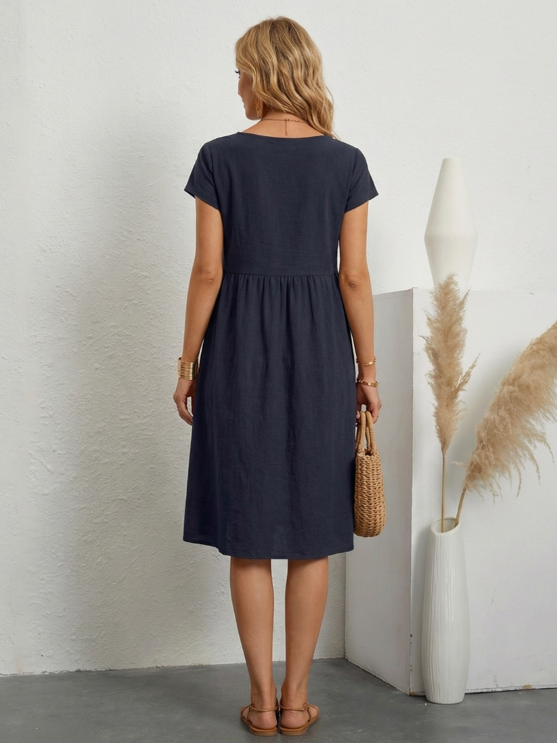 Women's Casual A-Line Midi Dress | with Pockets