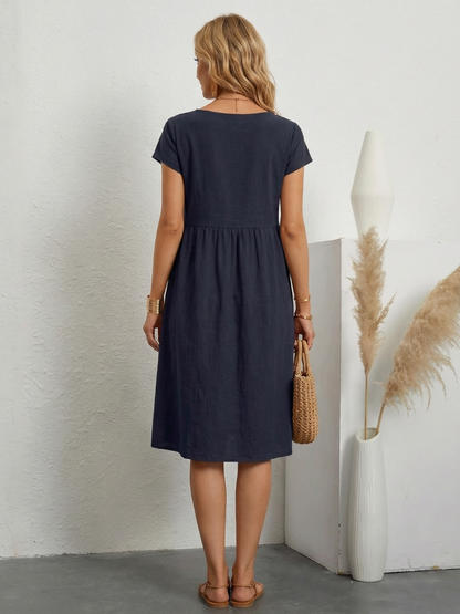 Women's Casual A-Line Midi Dress | with Pockets