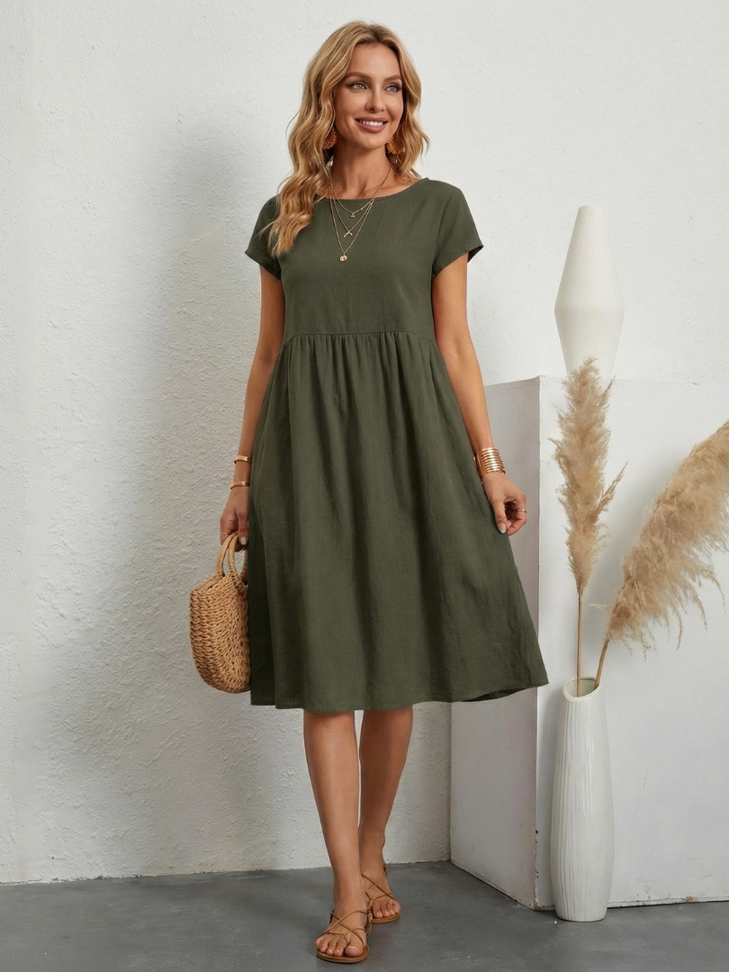 Women's Casual A-Line Midi Dress | with Pockets