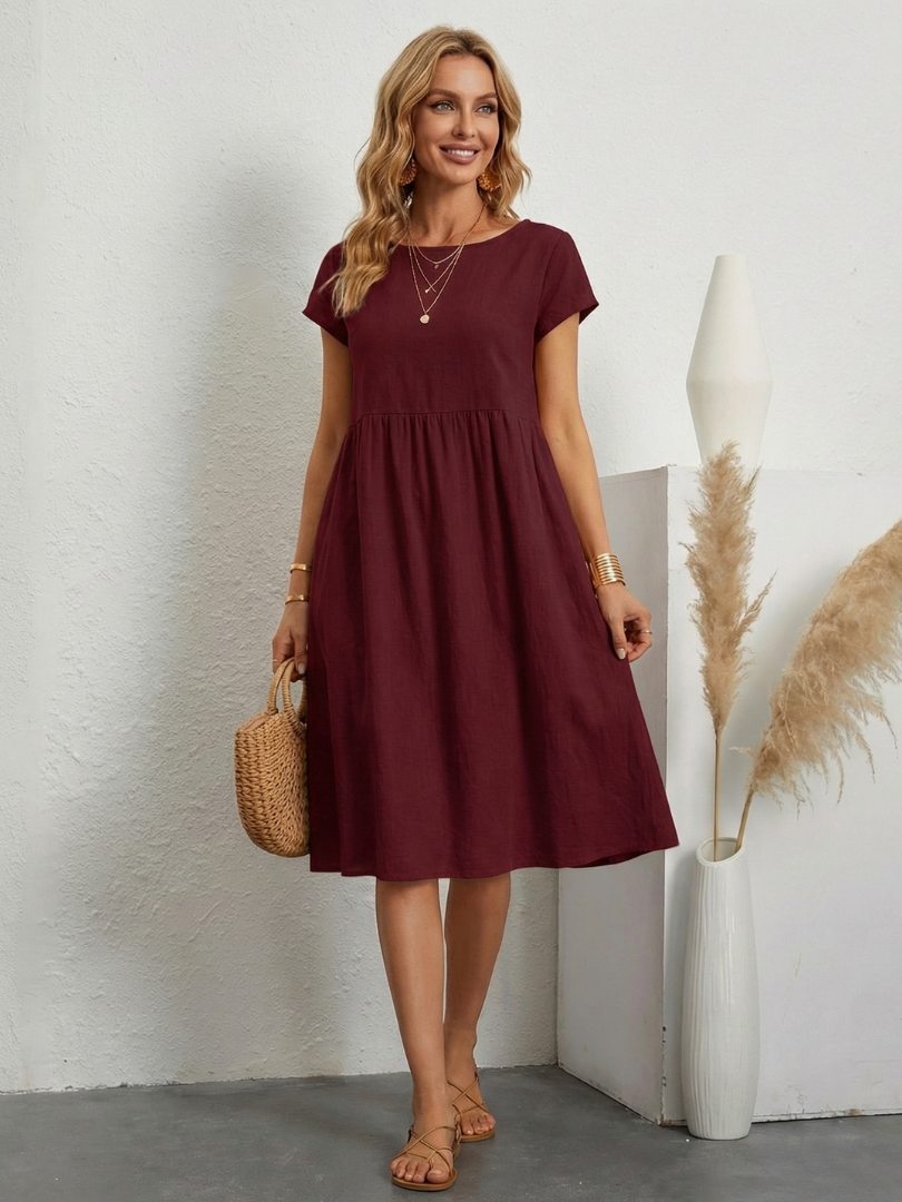 Women's Casual A-Line Midi Dress | with Pockets