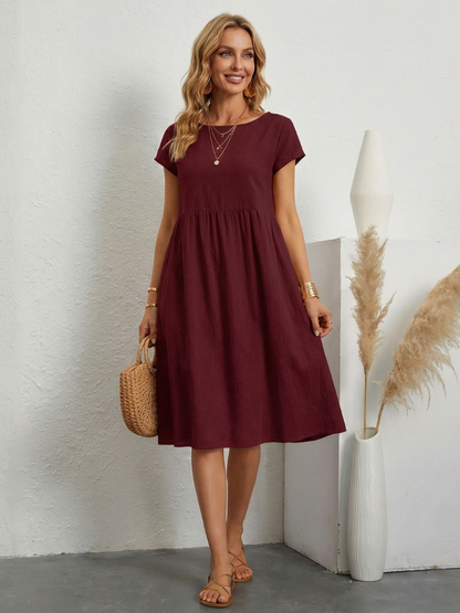 Women's Casual A-Line Midi Dress | with Pockets