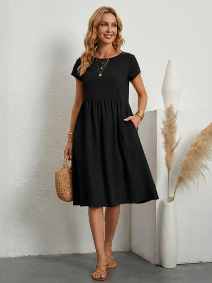 Women's Casual A-Line Midi Dress | with Pockets